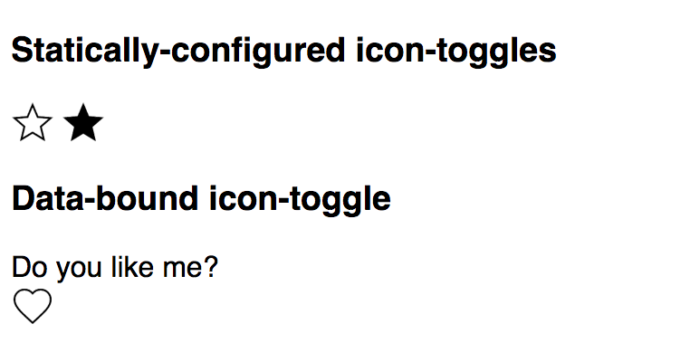 Demo showing icon toggles with star and heart icons